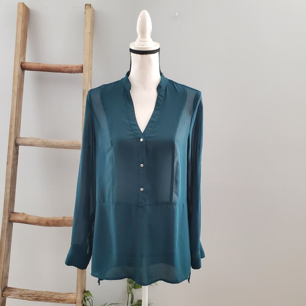 Express Women's Green Sheer Pullover Long Sleeve Top Size M